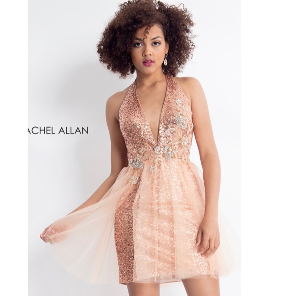 Rachel Allan 4807 ROSE GOLD short homecoming dress size 20W HOCO sequined